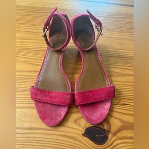 Tory Burch Red Suede Ankle Strap Sandals